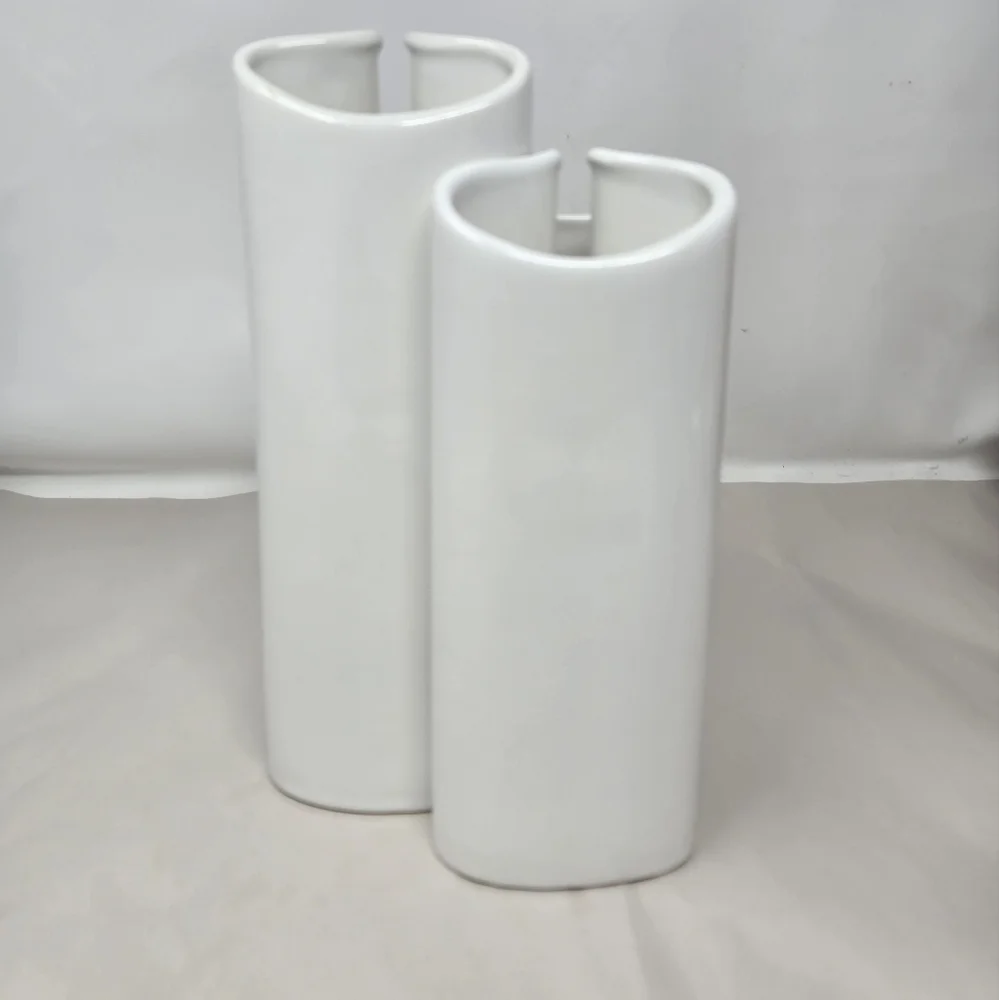 Vintage Dansk White Ceramic Pair of Double Vases Style Modernist Curvaceous